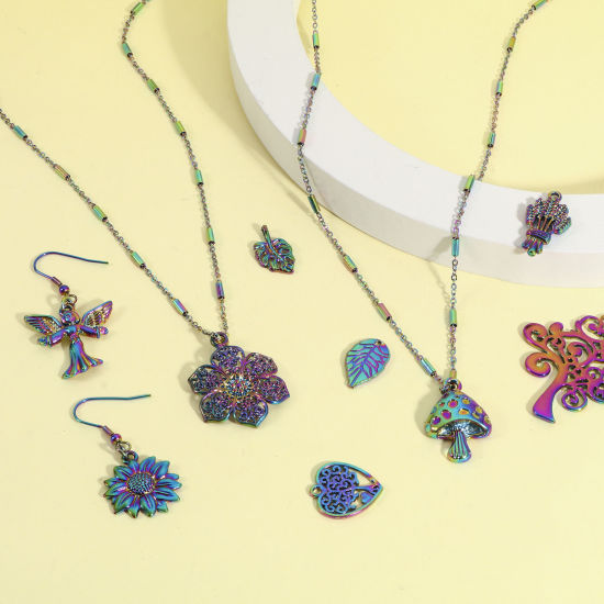 Imagen de Zamak Colgantes Árbol Chapado en Color Arco Iris Flor Hoja 5 Unidades