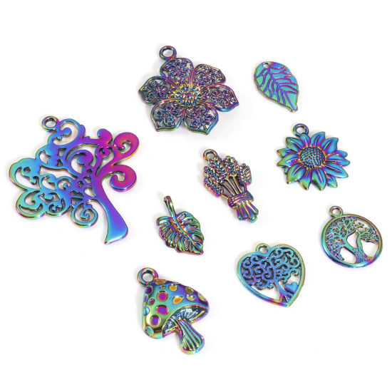 Imagen de Zamak Colgantes Árbol Chapado en Color Arco Iris Flor Hoja 5 Unidades