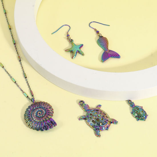 Imagen de Zamak Joyería del océano Colgantes Estrella de mar Chapado en Color Arco Iris caracola marina 5 Unidades