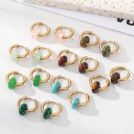 Picture of Eco-friendly Vacuum Plating 304 Stainless Steel Beaded Hoop Earrings Gold Plated Round 12mm Dia.