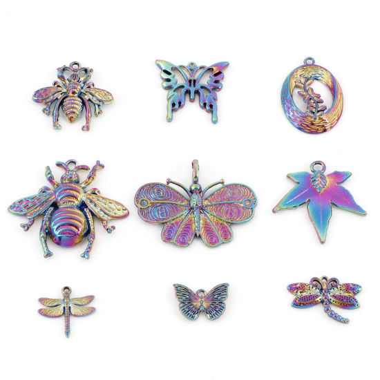 Picture of Zinc Based Alloy Insect Pendants Rainbow Color Plated Butterfly Animal Bee