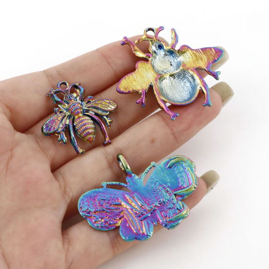 Picture of Zinc Based Alloy Insect Pendants Rainbow Color Plated Butterfly Animal Bee