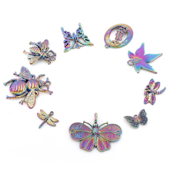 Picture of Zinc Based Alloy Insect Pendants Rainbow Color Plated Butterfly Animal Bee