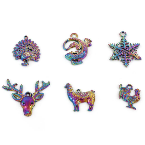 Imagen de Zamak Colgantes Lagarto Chapado en Color Arco Iris Pavo Real 5 Unidades