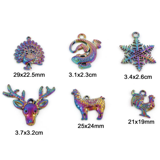 Imagen de Zamak Colgantes Lagarto Chapado en Color Arco Iris Pavo Real 5 Unidades