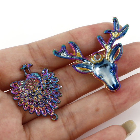 Imagen de Zamak Colgantes Lagarto Chapado en Color Arco Iris Pavo Real 5 Unidades