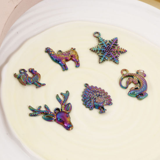 Imagen de Zamak Colgantes Lagarto Chapado en Color Arco Iris Pavo Real 5 Unidades