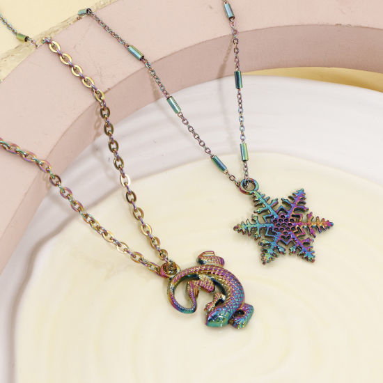 Imagen de Zamak Colgantes Lagarto Chapado en Color Arco Iris Pavo Real 5 Unidades