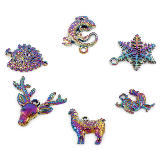 Imagen de Zamak Colgantes Lagarto Chapado en Color Arco Iris Pavo Real 5 Unidades