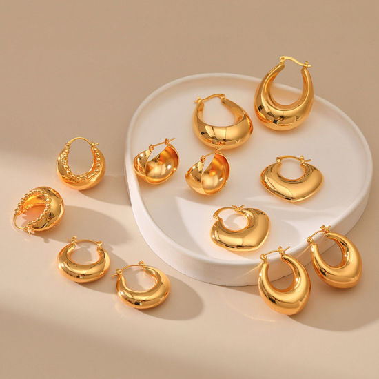 Picture of Hypoallergenic Retro Simple 18K Real Gold Plated Copper Hoop Earrings For Women