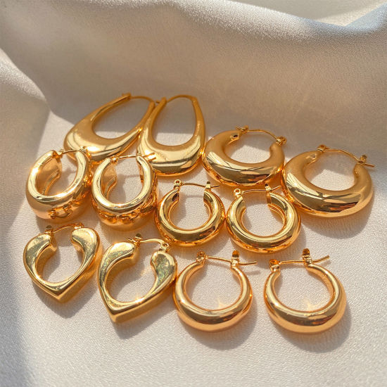 Picture of Hypoallergenic Retro Simple 18K Real Gold Plated Copper Hoop Earrings For Women