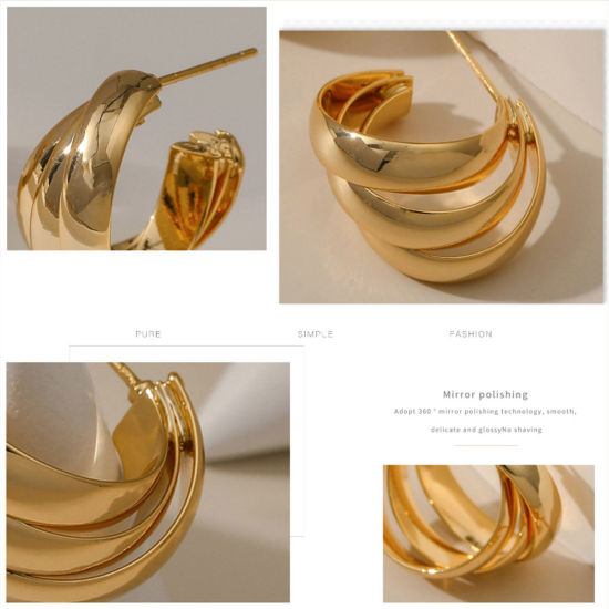Picture of Hypoallergenic Retro Simple 18K Real Gold Plated Copper Stripe Hoop Earrings For Women Party