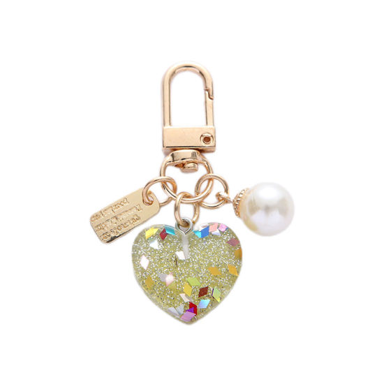 Image de Porte-Clés Élégant en Résine Doré Multicolore Cœur Imitation Perles 1 Pièce