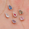 Picture of Brass Birthstone Charms Real Platinum Plated Drop Multicolour Cubic Zirconia 8.5mm x 5mm