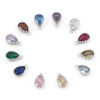 Picture of Brass Birthstone Charms Real Platinum Plated Drop Multicolour Cubic Zirconia 8.5mm x 5mm