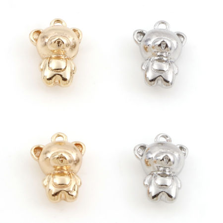 Picture of Brass Charms Real Gold Plated Bear Animal 3D 10.5mm x 7mm