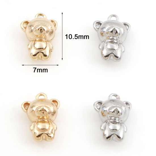 Image de Breloques en Laiton Ours Plaqué Or Véritable 3D 10.5mm x 7mm, 2 Pcs