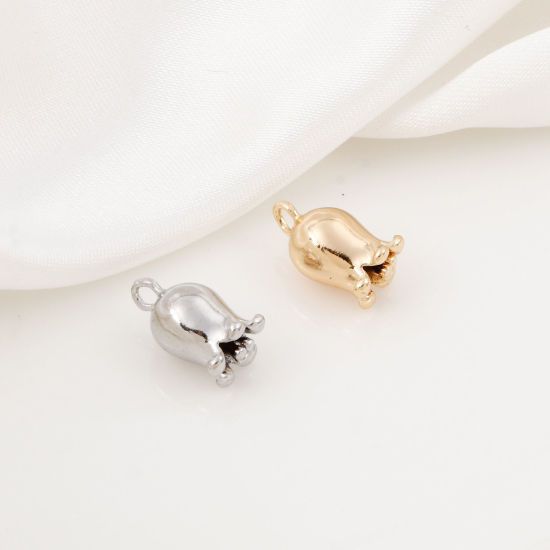 Bild von Messing Charms Echtgold plattiert Maiglöckchen Blumen 3D 12mm x 7mm, 2 Stück