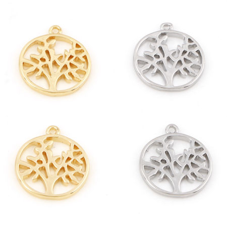 Picture of Brass Charms Real Gold Plated Round Tree of Life 17mm x 15mm