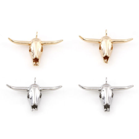 Латунь Богемный стиль Подвески Корова настоящее золото с покрытием Кость Трехмерный 24мм x 17мм, 2 ШТ