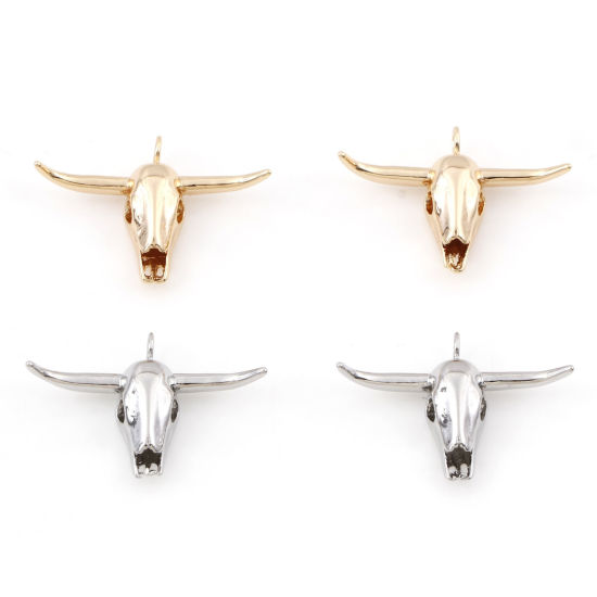 Image de Breloques Style Bohème en Laiton Bœuf Plaqué Or Véritable Os 3D 24mm x 17mm, 2 Pcs