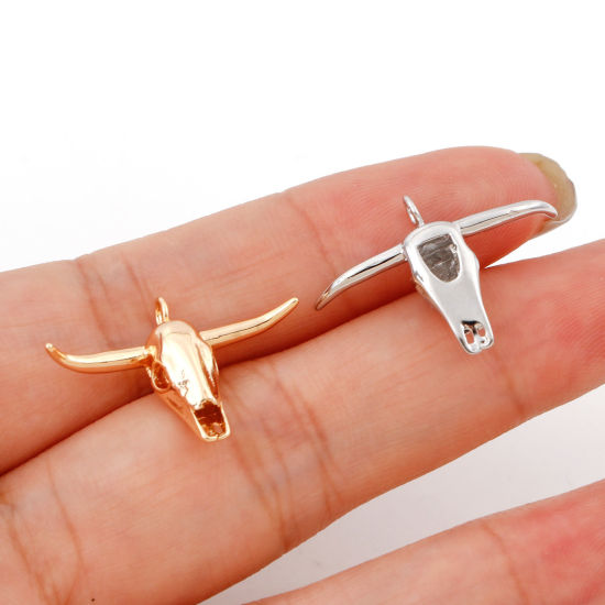 Image de Breloques Style Bohème en Laiton Bœuf Plaqué Or Véritable Os 3D 24mm x 17mm, 2 Pcs