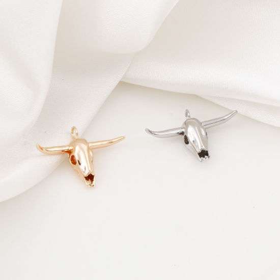Image de Breloques Style Bohème en Laiton Bœuf Plaqué Or Véritable Os 3D 24mm x 17mm, 2 Pcs