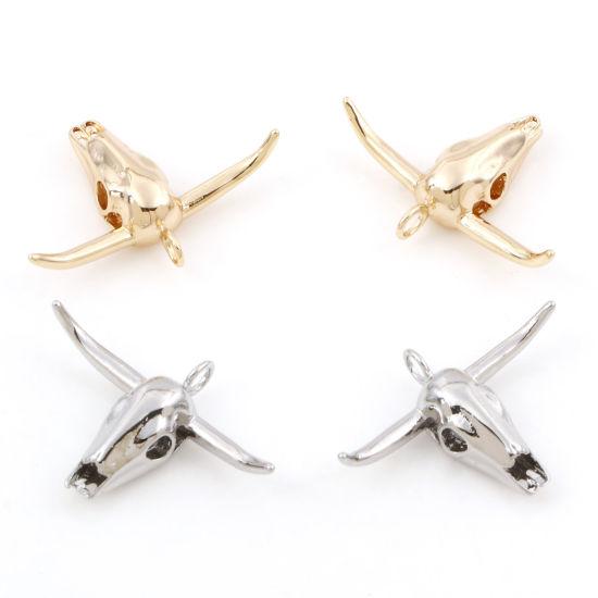 Image de Breloques Style Bohème en Laiton Bœuf Plaqué Or Véritable Os 3D 24mm x 17mm, 2 Pcs