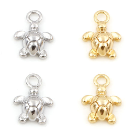 Bild von Messing Ozean Schmuck Charms Echtgold plattiert Schildkroete 3D 13mm x 9mm, 2 Stück