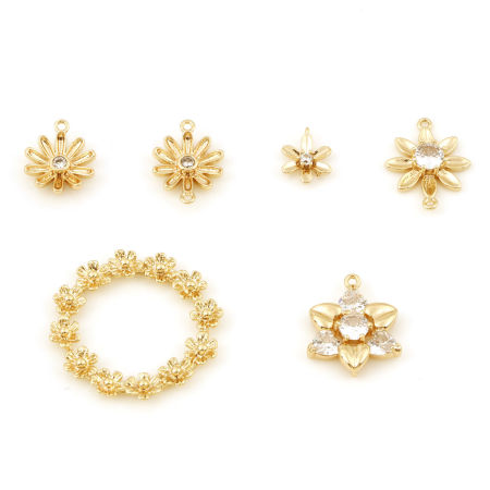 Ottone Charms Fiore 18K Vero Oro Placcato Ghirlanda 2 Pz