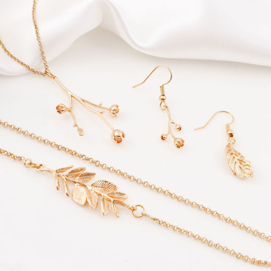 Image de Pendentifs en Laiton Fleur Plaqué Or Véritable 18K Feuilles 3D 2 Pcs