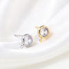 Imagen de Latón Pendientes Oro Real Chapado Ronda Con Lazo Claro Circón Artificial 11mm x 8mm, Post/ Wire Size: (21 gauge), 2 Unidades