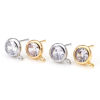 Imagen de Latón Pendientes Oro Real Chapado Ronda Con Lazo Claro Circón Artificial 11mm x 8mm, Post/ Wire Size: (21 gauge), 2 Unidades