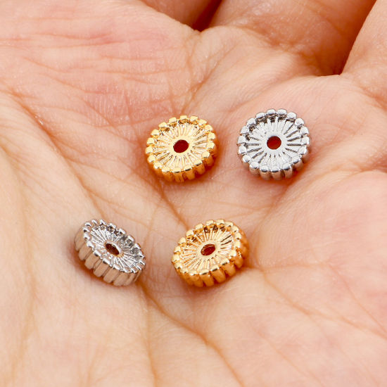 Image de Perles d'Espacement Accessories pour DIY Fabrication de Bijoux de Bracelet en Laiton Plaqué Or Véritable Rond Env. 7mm Dia., 10 Pcs                                                                                                                           