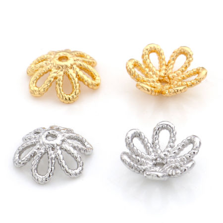 Brass Beads Caps Flower Real Gold Plated Hollow 10mm x 9.5mm