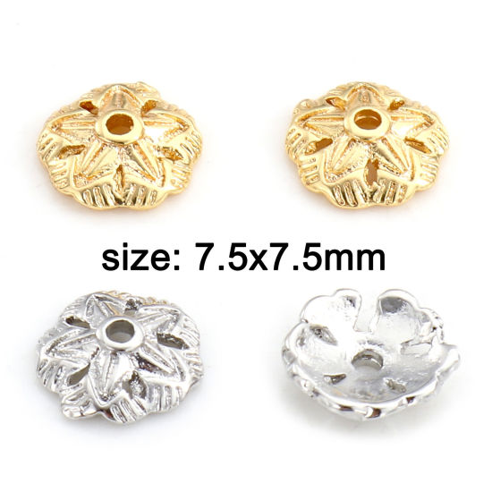 Picture of Brass Beads Caps Flower Real Gold Plated Hollow 7.5mm x 7.5mm