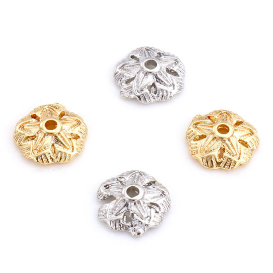 Picture of Brass Beads Caps Flower Real Gold Plated Hollow 7.5mm x 7.5mm