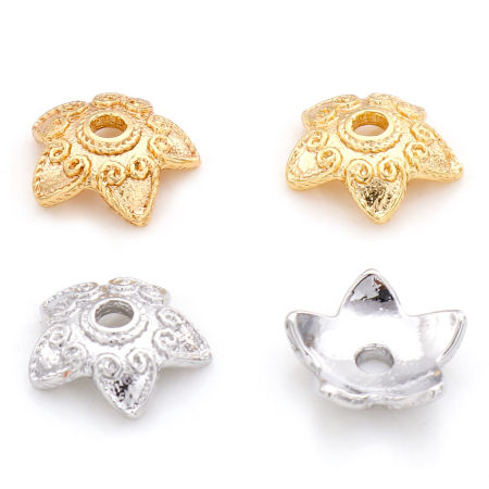 Picture of Brass Beads Caps Flower Real Gold Plated 10mm x 9.5mm