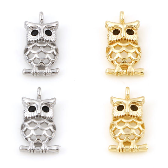 Picture of Brass Halloween Charms Real Gold Plated Owl Animal 13mm x 7mm