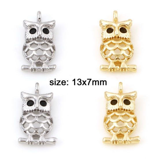 Picture of Brass Halloween Charms Real Gold Plated Owl Animal 13mm x 7mm