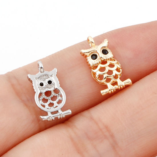 Picture of Brass Halloween Charms Real Gold Plated Owl Animal 13mm x 7mm