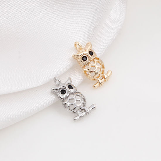 Picture of Brass Halloween Charms Real Gold Plated Owl Animal 13mm x 7mm