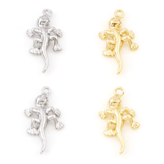 Bild von Messing Charms Echtgold plattiert Gecko 3D 17mm x 9mm, 5 Stück