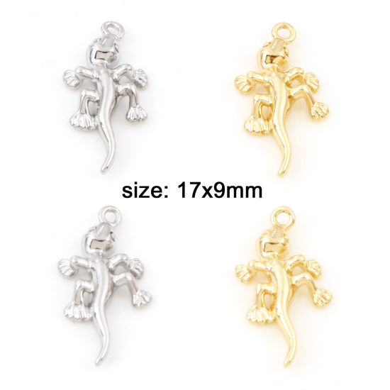 Bild von Messing Charms Echtgold plattiert Gecko 3D 17mm x 9mm, 5 Stück