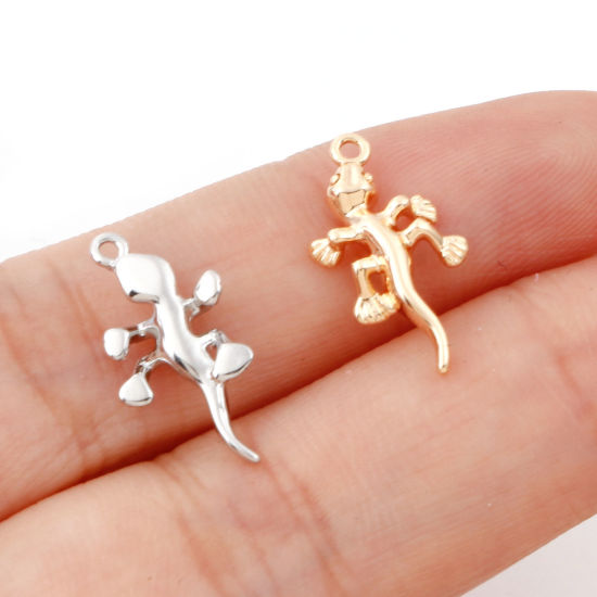 Bild von Messing Charms Echtgold plattiert Gecko 3D 17mm x 9mm, 5 Stück