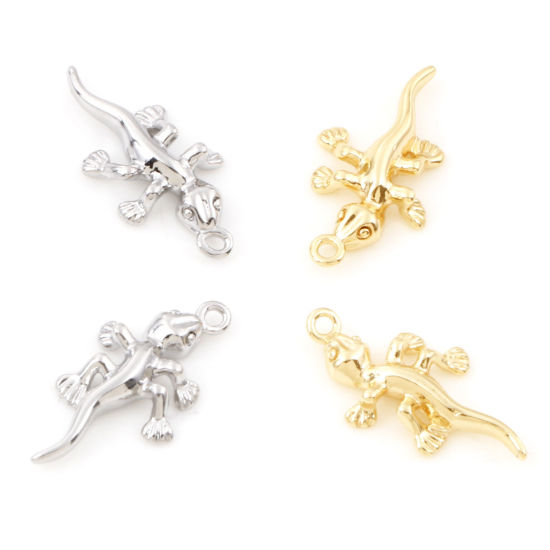 Bild von Messing Charms Echtgold plattiert Gecko 3D 17mm x 9mm, 5 Stück