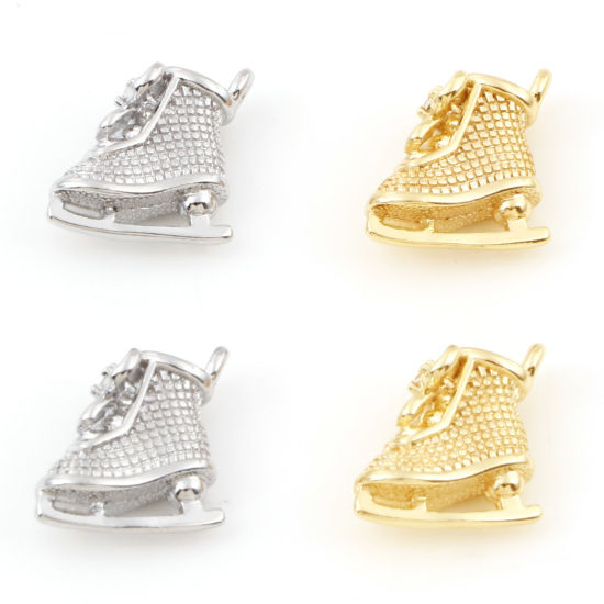 Immagine di Ottone Sport Charms Pattini da Ghiaccio Vero Oro Placcato Cravatta a Farfalla 3D 12mm x 11mm, 5 Pz