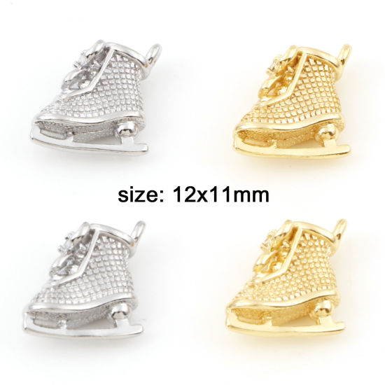 Immagine di Ottone Sport Charms Pattini da Ghiaccio Vero Oro Placcato Cravatta a Farfalla 3D 12mm x 11mm, 5 Pz