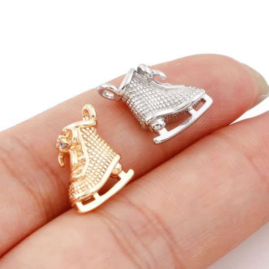 Immagine di Ottone Sport Charms Pattini da Ghiaccio Vero Oro Placcato Cravatta a Farfalla 3D 12mm x 11mm, 5 Pz