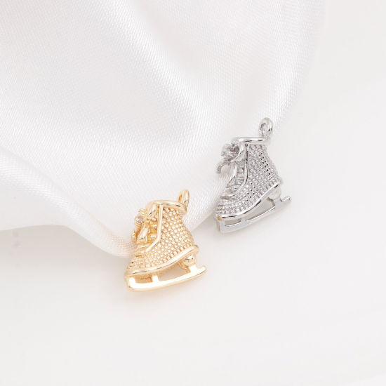 Immagine di Ottone Sport Charms Pattini da Ghiaccio Vero Oro Placcato Cravatta a Farfalla 3D 12mm x 11mm, 5 Pz